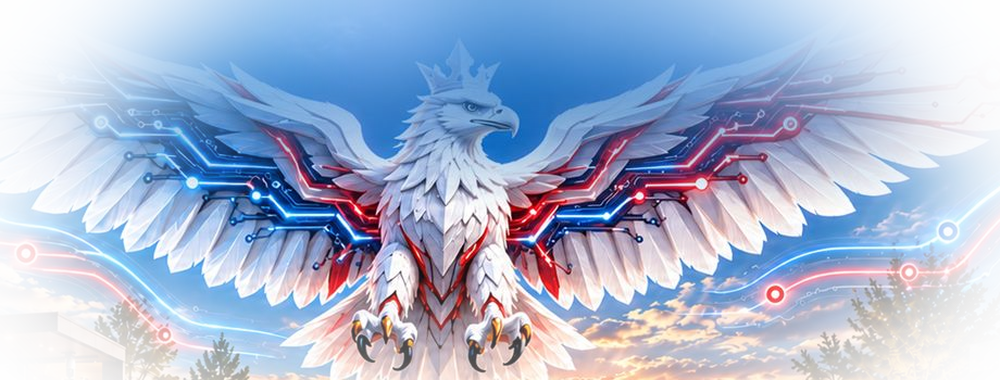 The CC-Teknologies white eagle with circuit-board wings